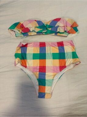 Paper London Colorful Rainbow Ruffle Bandeau Bikini
